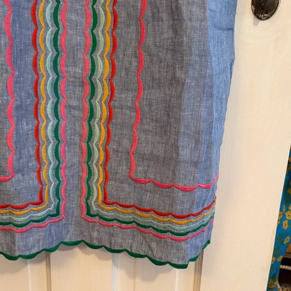 Boden Light Blue Embroidered Scallop-Trim Mini Dress - Picture 5 of 5